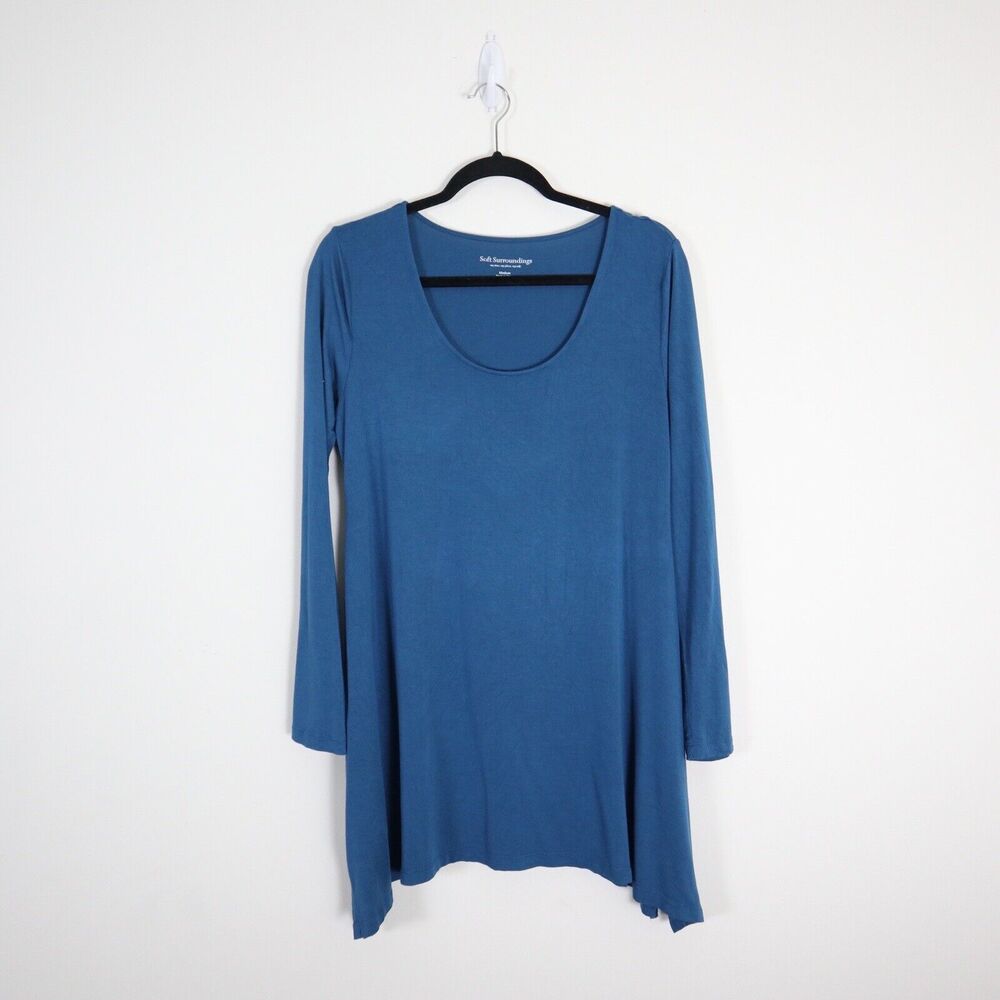 Soft Surroundings Size M Jersey Knit Tunic Scoop Neck Teal Blue Lagenlook - Picture 2 of 12